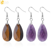 Natural Stone Water Drop Healing Stone Earrings -Multi-faceted Beads