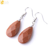 Natural Stone Water Drop Healing Stone Earrings -Multi-faceted Beads