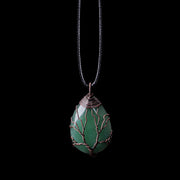 Natural Stone Crystal Drop-Shaped Wire Wound Lucky Tree Pendant Necklace