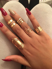 Bohemian Edge Cross Moon Geometric Gold Rings