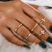 Bohemian Edge Cross Moon Geometric Gold Rings