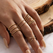 Bohemian Edge Cross Moon Geometric Gold Rings