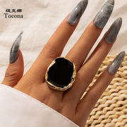 Tocona Bohemian Black Stone Gold Ring