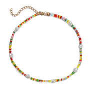 Bohemian  Seed Bead Shell Choker Necklace -Multi-Color