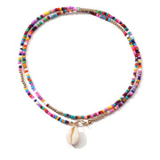 Bohemian  Seed Bead Shell Choker Necklace -Multi-Color