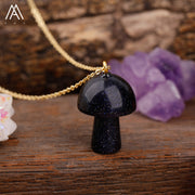 Healing Reiki Crystal Mushroom Charm with Gold Chain