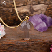 Healing Reiki Crystal Mushroom Charm with Gold Chain