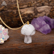 Healing Reiki Crystal Mushroom Charm with Gold Chain