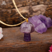 Healing Reiki Crystal Mushroom Charm with Gold Chain