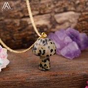 Healing Reiki Crystal Mushroom Charm with Gold Chain