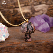 Healing Reiki Crystal Mushroom Charm with Gold Chain