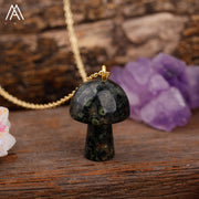 Healing Reiki Crystal Mushroom Charm with Gold Chain