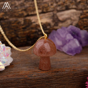 Healing Reiki Crystal Mushroom Charm with Gold Chain