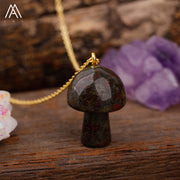 Healing Reiki Crystal Mushroom Charm with Gold Chain