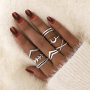 Bohemian Edge Cross Moon Geometric Gold Rings