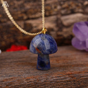 Healing Reiki Crystal Mushroom Charm with Gold Chain