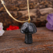 Healing Reiki Crystal Mushroom Charm with Gold Chain