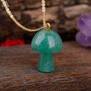 Healing Reiki Crystal Mushroom Charm with Gold Chain