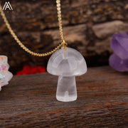 Healing Reiki Crystal Mushroom Charm with Gold Chain